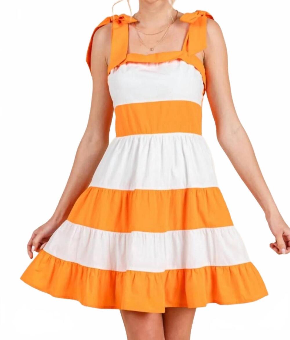 NEW BABY PINK color block mini dress with shoulder strap in orange & white